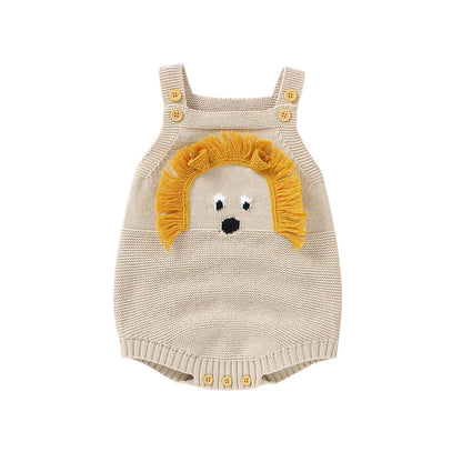 Baby-Body, niedlicher Cartoon-Löwe, Kleinkind-Säuglings-Onesies, 100 % Baumwolle, gestrickt, für Neugeborene, Kinder, Kleidung, einteiliger Overall, ärmellos
