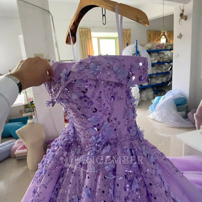 Purple Organza Girls Evening Dress Ball Gown Style Lace Crystal Embroidery Decorations Chapel Train for Parties Lsany24