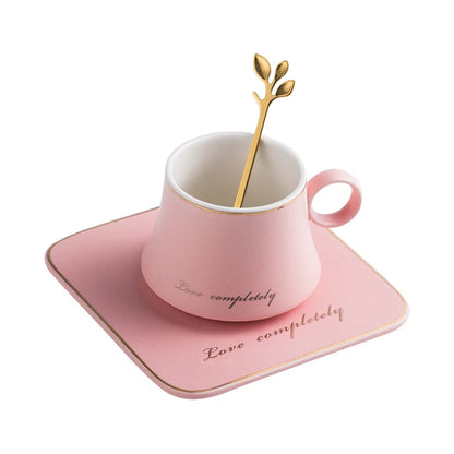 Nordic Ins Ceramic Mug Soy Milk Breakfast Condensed Coffee Tea Cup And Saucer Sets Gold Spoon Mugs Fashion Restaurant Snack Cups.