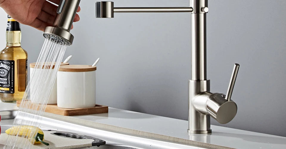 VGX Kitchen Faucet with Pull Down Sprayer Single Handle Mixer for Basin 360° Rotating Spring Style Taps Brass Chrome Gold Black