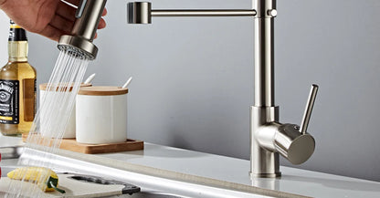 VGX Kitchen Faucet with Pull Down Sprayer Single Handle Mixer for Basin 360° Rotating Spring Style Taps Brass Chrome Gold Black