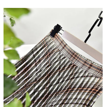 Looks Thin Pleated Skirt 2025 New High Waist A-line Skirt Mid-length Big Size Plaid Skirt Long Pleated Skirt Length 75-90cm