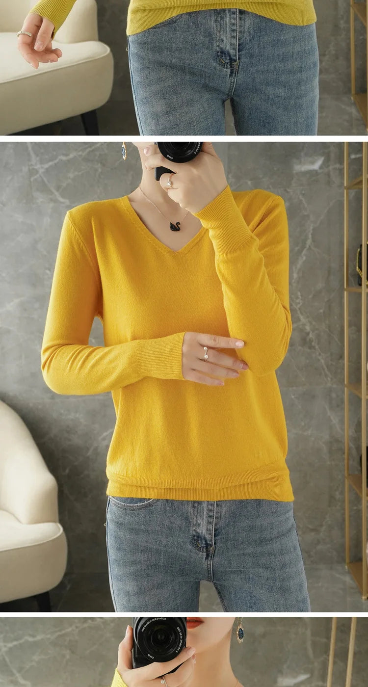 Frauen Pullover Herbst Winter V-ausschnitt Strickwaren Lange Hülse Lose Kaschmir Pullover Pullover Dame Günstige Qualität Jumper Gestrickte Tops