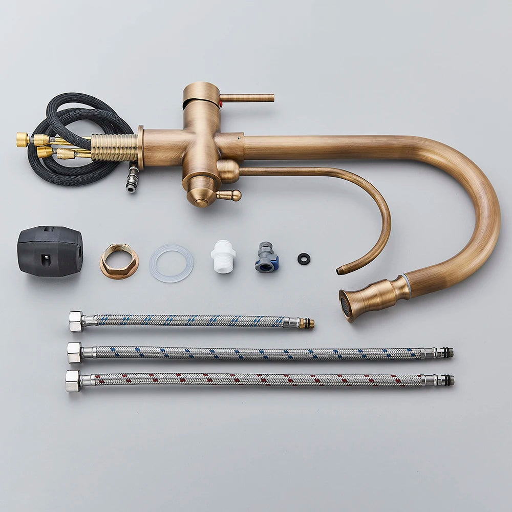 Antique Kitchen Sink Pure Faucet Pull Out Spout Hot Cold Mixer Taps Deck Mount Hot Cold Mixer Taps Purification Kitchen Crane