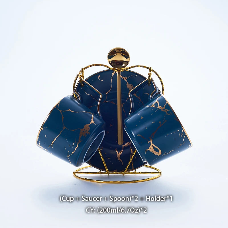 Marble Ceramic Coffee Cup Saucer Spoon Set 200ml Nordic Tea Cup Matt Porcelain Tea Set Advanced Teacup Cafe Espresso Cup