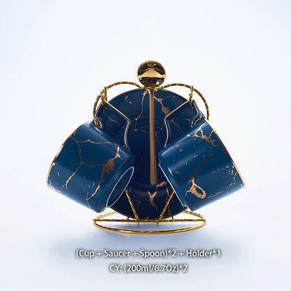 Marble Ceramic Coffee Cup Saucer Spoon Set 200ml Nordic Tea Cup Matt Porcelain Tea Set Advanced Teacup Cafe Espresso Cup