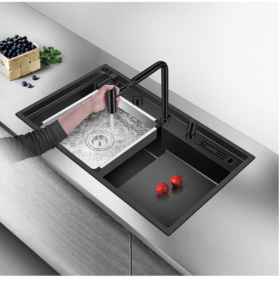 ASRAS Nanometer Handmade Sinks 4mm Thickness 220mm Depth SUS 304 Stainless Steel Luxury Stepped Kitchen Sinks