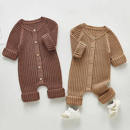 Feste Strick Baumwolle Langarm Einem stück Outfit Kleinkind Baby Jungen Mädchen Romper Frühling Herbst Neugeborenen Baby Mädchen Overall.