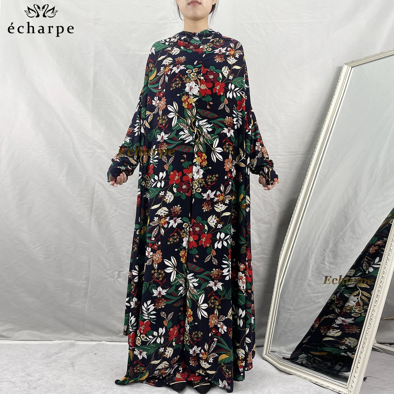 1 Pieces Muslim Hijabs Dress Women's Prayer Garment Dubai Abaya Arab Jibab Islam Flowers Djellaba Femmel Khimar Caftan Clothes