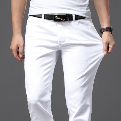 Men White Jeans Fashion Casual Classic Style Slim Fit Soft Trousers Male Brand Advanced Stretch Pants.