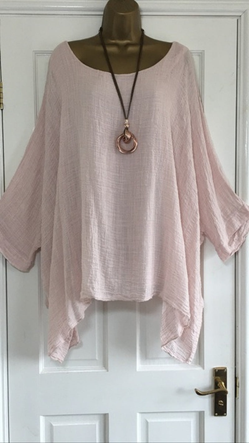 Autumn Fashion Batwing Sleeve Solid Color Loose O-neck 3/4 Sleeve Casual Blouse Top for Women.