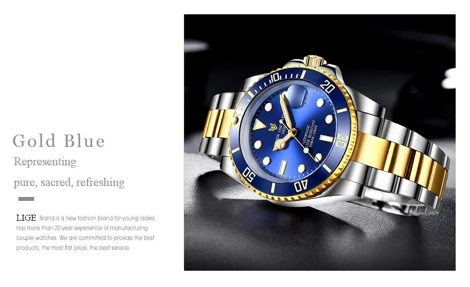 LIGE Women Watches Mechanical Watch Luxury Bracelet Wrist Wristwatch Elegant Ladies Automatic Date Clock Watch Relogio Feminino.