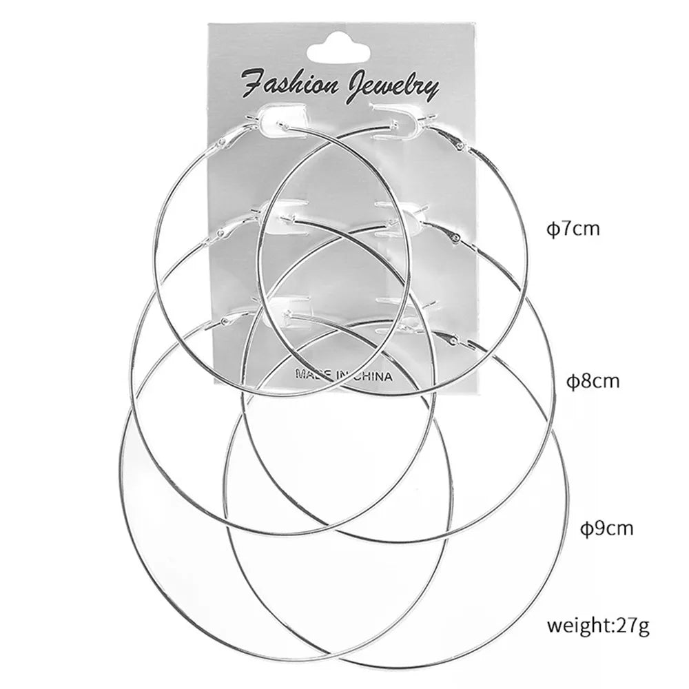 3pair/set Punk Hoop Earrings Set Big Circle Earrings Jewelry For Women Girls Steampunk Ear Clip Fashion Ear Ring Accessories New.