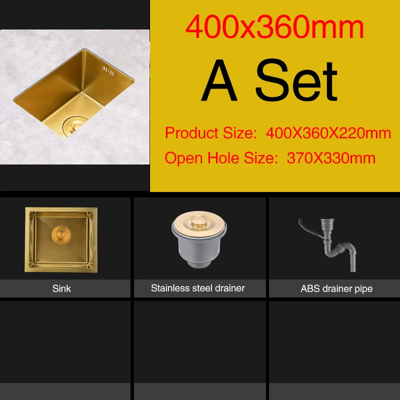 Rose Gold Kitchen Sink Nanometer Technology Gold 4mm thickness 304 Stainless Steel Manual Sink Single Bar Counter Kitchen Sink