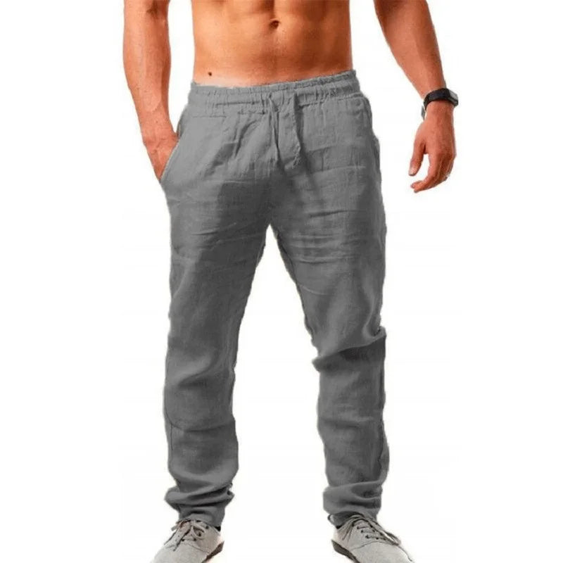 Men's Cotton Linen Pants Male Autumn New Breathable Solid Color Linen Trousers Fitness Streetwear S-3XL.
