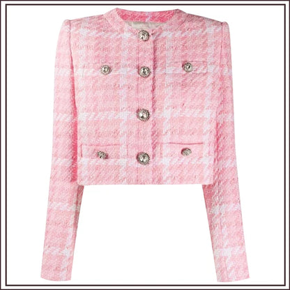 HIGH STREET Newest Fashion 2025 Designer Pink Skirts Women's Sweet Wool Blends Colors Woven Plaid Tweed Skirt.