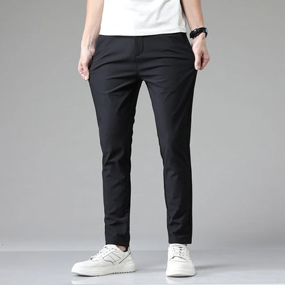2023 Autumn Pants Mens Stretch Korean Casual Slim Fit Elastic Waist Jogger Business Classic Trousers Male Black Gray Blue 28-38.