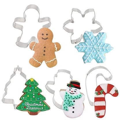 5Pcs/set Christmas Cookie Cutter Gingerbread Xmas Tree Mold Christmas Cake Decoration Tool Navidad Gift DIY Baking Biscuit Mould.