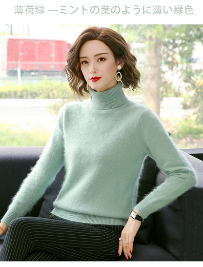 Herbst Winter 100% Nerz Kaschmir Pullover Frauen Strickwaren Pullover Dicke Warme Einfarbig Plus Größe Basis Hohe Revers Kleidung Tops