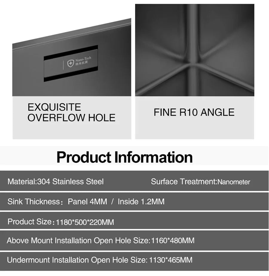ASRAS New Nanometer Large Size Single Cup Rinser Kitchen Sink 4mm Thickness 220mm Depth With Drain Plate Knife Holder Sinks