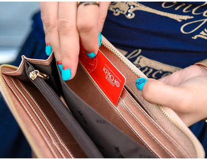 FOXER Women Split Leather Wallet Bifold Clutch Bag with Wristlet Fashion Card Holder Coin Purse Cellphone Bag Female Money Bag.