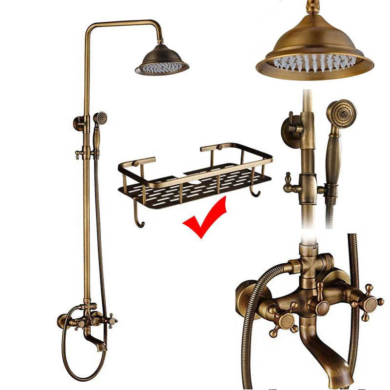 POIQIHY Antique Shower Set Wall Bathroom Bath Shower Faucet Rainfall Brass Swivel Spout Mixer Tap Sliding Bar Shower System