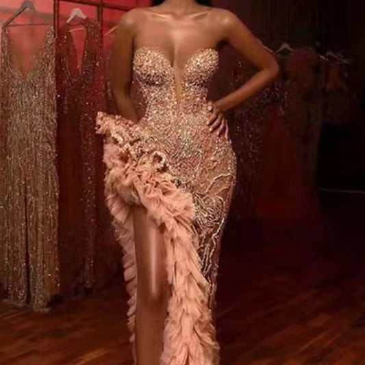 Vestidos Gala Prom Dresses Glitter Sequin Side Slit Sweetheart Mermaid Party Dress Vestidos