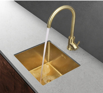 Rose Gold Kitchen Sink Nanometer Technology Gold 4mm thickness 304 Stainless Steel Manual Sink Single Bar Counter Kitchen Sink