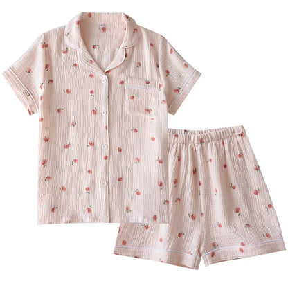 2025 sommer Damen Kurzarm Shorts Pyjamas Set 100 % Baumwolle Krepp Tuch Dünne Hause Service Zwei-stück Frühling und Herbst Lose