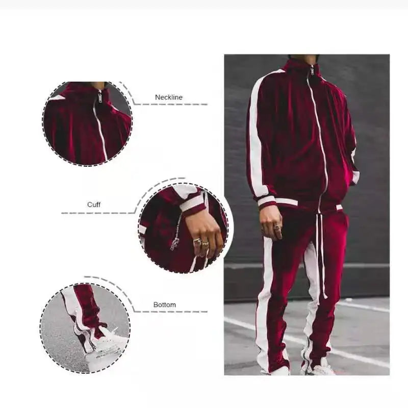 Spring Autumn Men's Velvet Set Sport Two Piece Suit Male Plus Velour Hoodies Pants Sweatshirt Sportswear Tracksuit For Men 5XL.