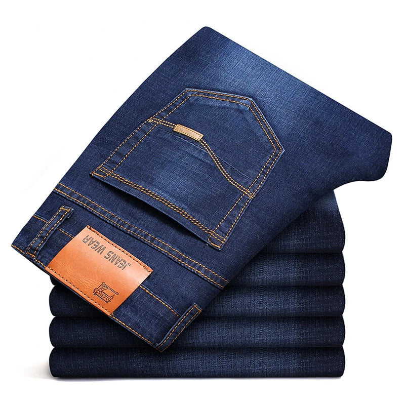 42-44 Frühling und Herbst Neue klassische Herren-Jeans in großen Größen, modisch, Business-Casual, Stretch, schlank, Schwarz, Blau, Herren-Markenhose.