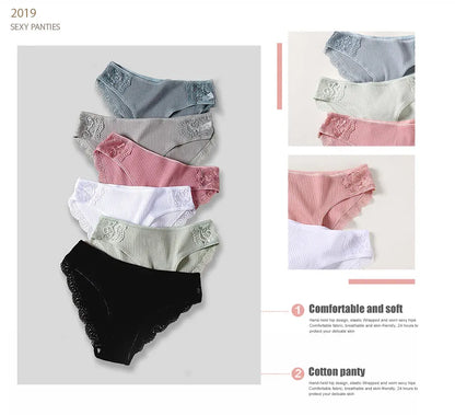 FINETOO 3Pcs/set Women Cotton Panties M-2XL Low-Rise Underwear Trendy Patchwork Lace Briefs Female Soft Underpants Lingerie 2022.
