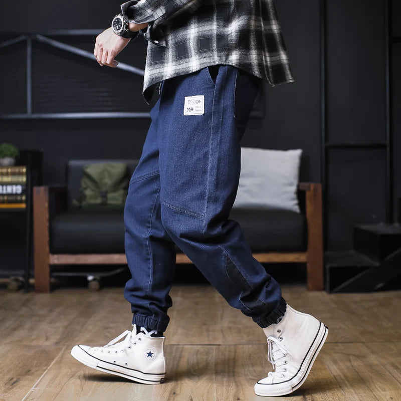 Plus Size Jeans Men Loose Joggers Streetwear Harem Jeans Cargo Pants Ankle-Length Denim Trousers.