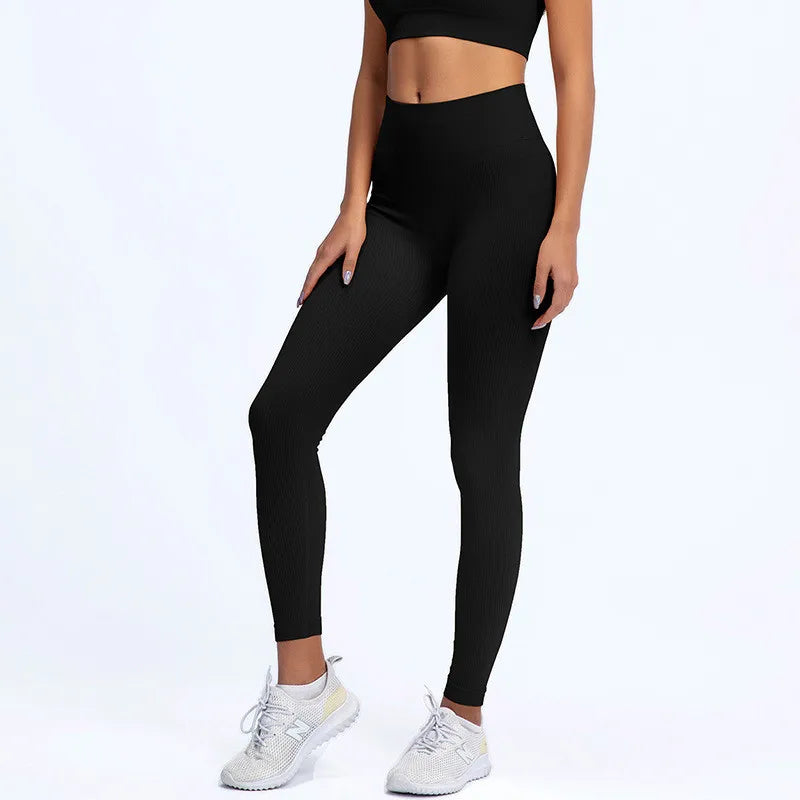 Ribbed Yoga Pants High Waisted Gym Leggings Sport Women Fitness Seamless Female Legging Tummy Control Running Training Tights.