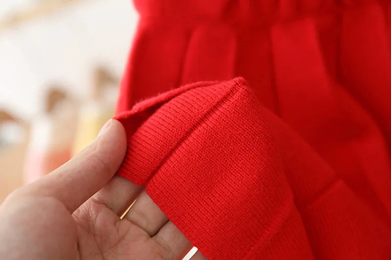 Girls long sleeve knitting suit 2025 Christmas autumn winter new girls sweater cardigan knitting Top + skirt two piece set.