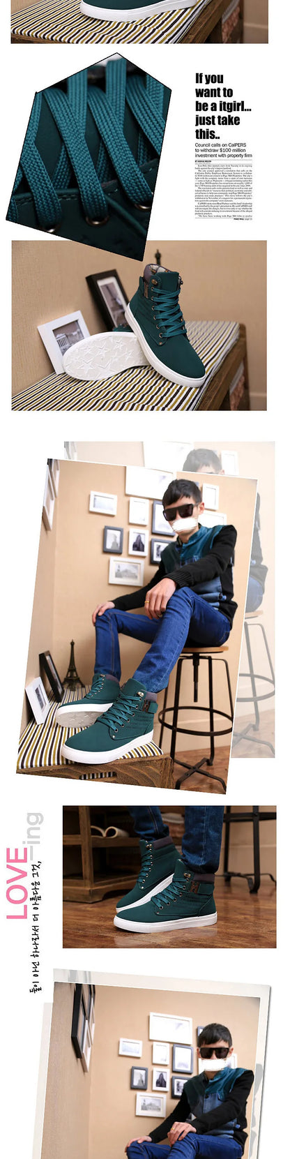 New Arrival Men's High Top Casual Shoes Spring/Autumn High Top Sneakers High Quality Retro Fashion Men Boots Zapatillas Hombre