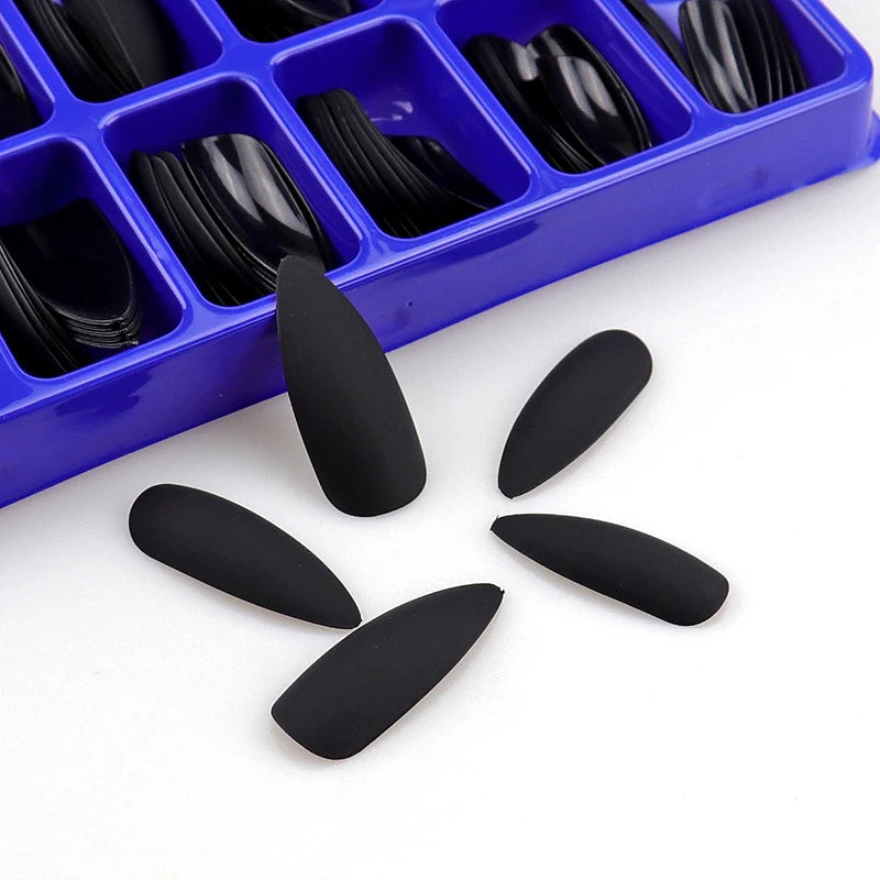 Long Matte Nails Beauty Nails Cute Stiletto Nails Long Pointy 100pcs/Box  Matte Black Stiletto Nails - Full Set  Edgy Black N.