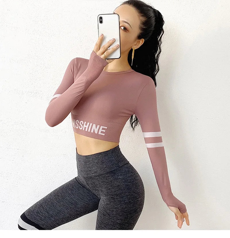 Cloud Hide Fitness Yoga Shirt Sexy Sports Gym Tank Crop Top Running Long Sleeve Blouse Winter T-Shirt Women Workout Sportswear.