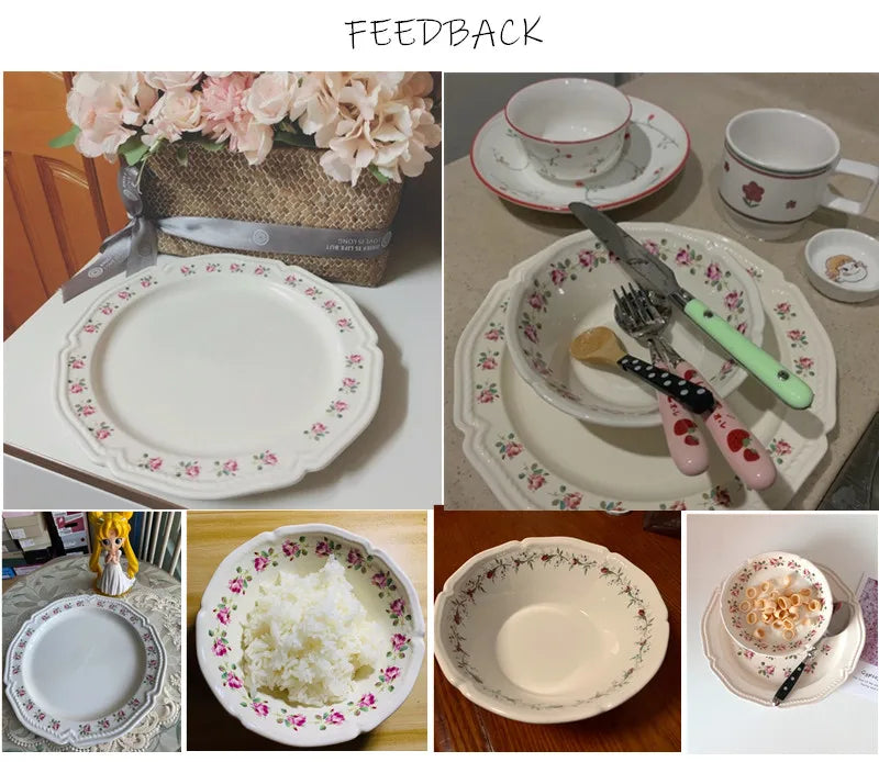 Ceramic Plate French Style Retro Floral Reliefs Food Plate Yogurt Salad Bowl Dessert Plate Dish Dinner Wedding Set Dinner Plates.