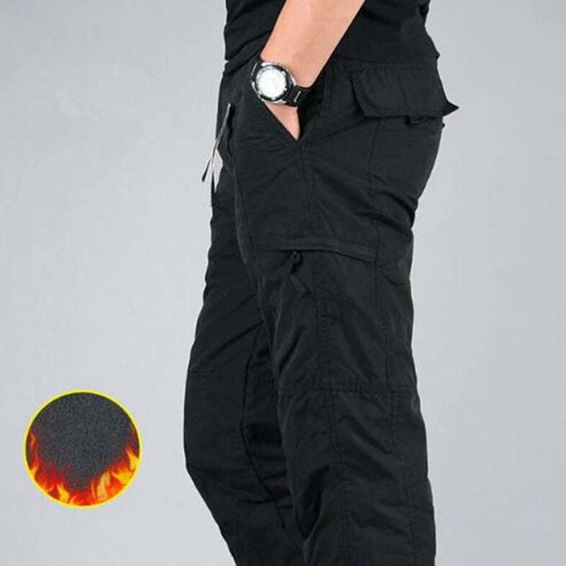 Winter Thicken Fleece Pants Men Casual Warm Overalls Multi-pocket Militarmy Trousers Thermal Cargo Tactical Pants Mens Clothing