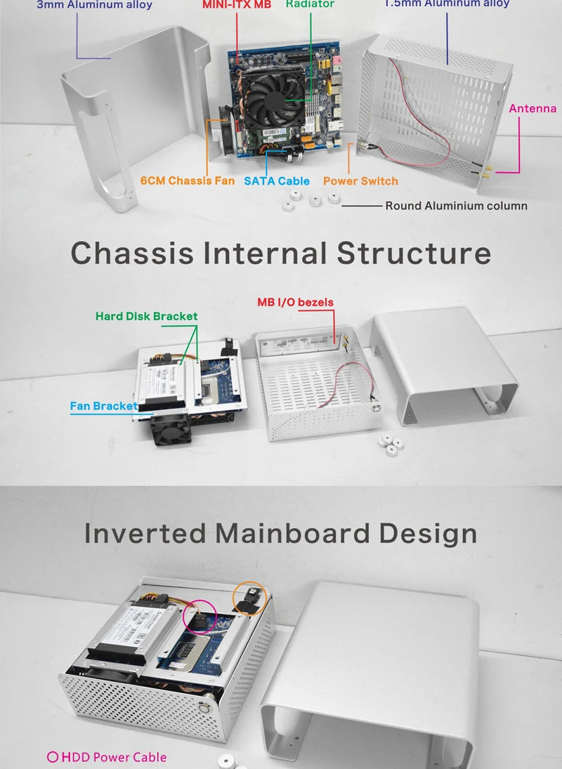 METALFISH MetalGear Plus Aluminum Mini HTPC Case Mini ITX Cases Computer Gaming PC Desktop Case Support DC ATX PSU.