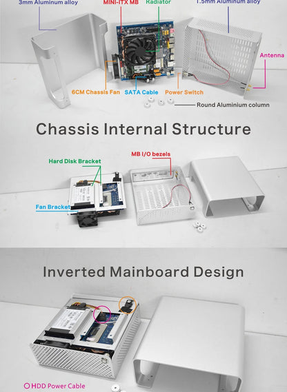 METALFISH MetalGear Plus Aluminum Mini HTPC Case Mini ITX Cases Computer Gaming PC Desktop Case Support DC ATX PSU.