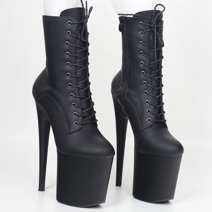 JIALUOWEI INS Style 20CM Extreme High Heels Platform Boots Lace Up Sexy Pole Dancing Ankle Boots Side Zip 5-12.