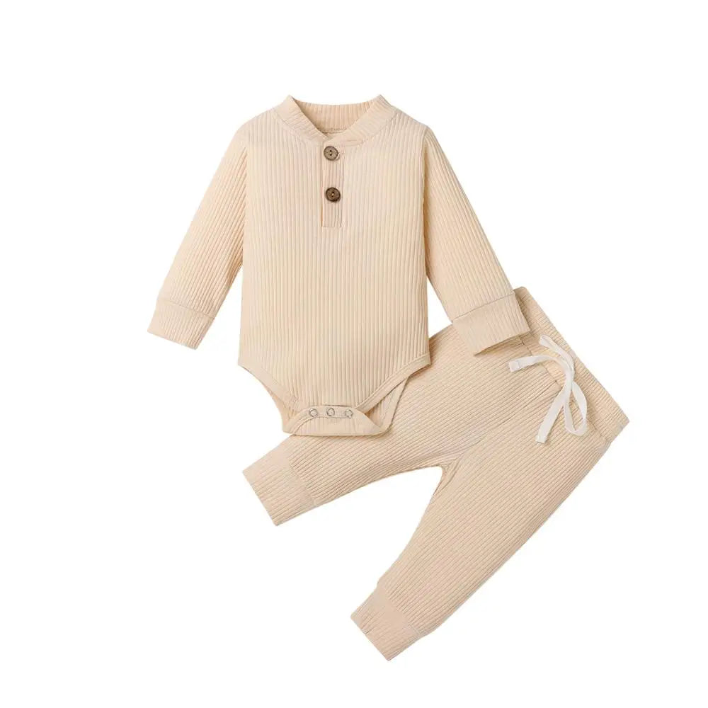 16 Colors Baby Solid Knit Sets Newborn Infant Girls Boys Fall Winter Long Sleeve Romper + Elastic Pants Toddler Outfit 0-24M