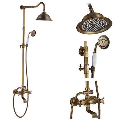 POIQIHY Antique Shower Set Wall Bathroom Bath Shower Faucet Rainfall Brass Swivel Spout Mixer Tap Sliding Bar Shower System