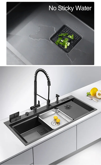 ASRAS New Nanometer Large Size Single Cup Rinser Kitchen Sink 4mm Thickness 220mm Depth With Drain Plate Knife Holder Sinks