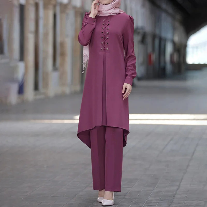 Muslim Women Long Tops Islamic Sets Women Muslim Pants Abaya Dubai 2020 Turkey Outfit Ramadan Prayer Clothes 2 Piece Set.