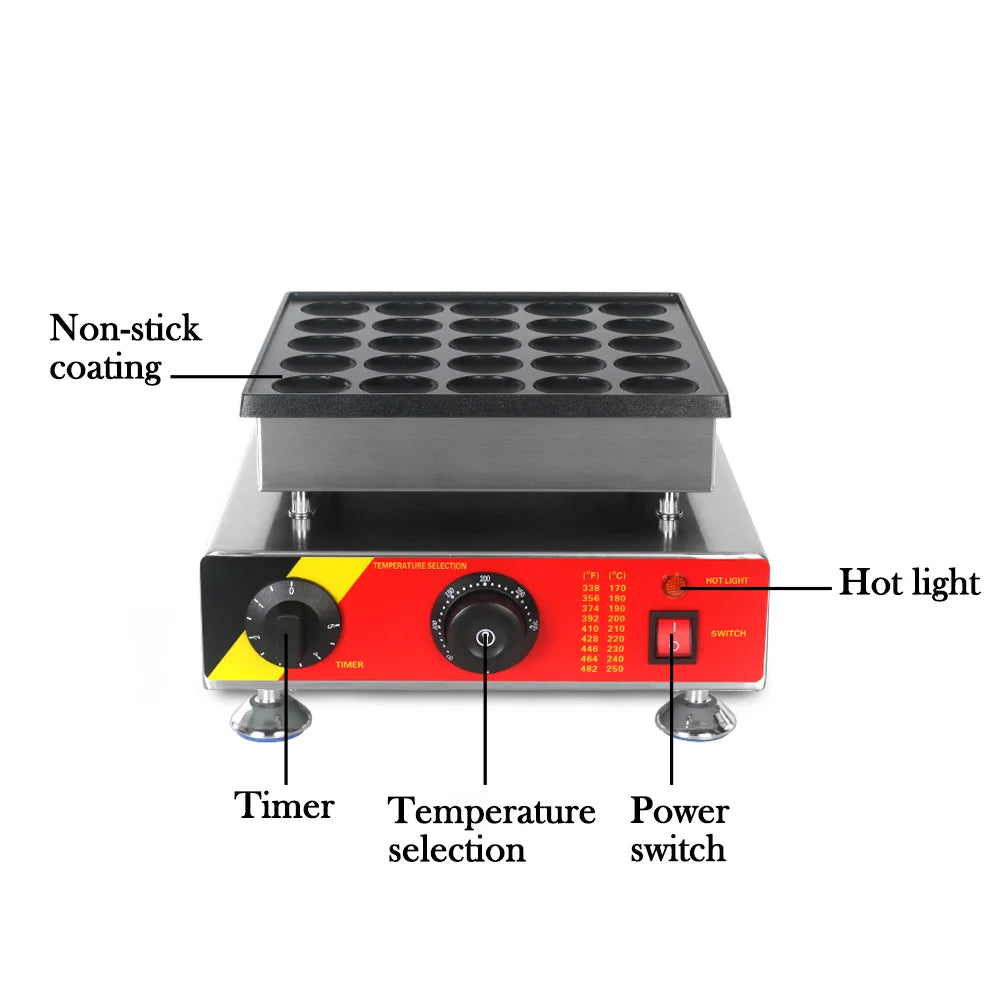 ITOP Mini Poffertjes Maker Mini Pancake Waffle Muffin Machine 25 Holes Commercial 800W Non-stick, Fast Heating, Heavy Duty.