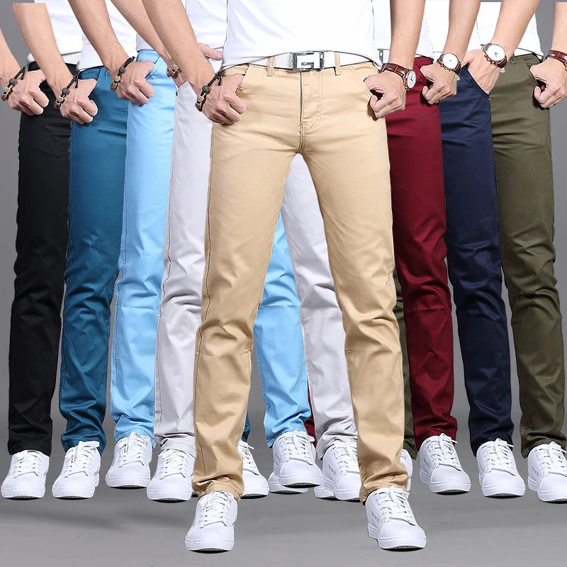 2022 Spring summer New Casual Pants Men Cotton Slim Fit Chinos Fashion Trousers Male Brand Clothing 9 colors Plus Size 28-38.