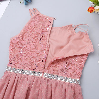 Iiniim Teen Mädchen Ärmellose Pailletten Floral Spitze Glänzenden Kleid Vestido de festa für Hochzeit Formale Geburtstag Party Sommer Kleider